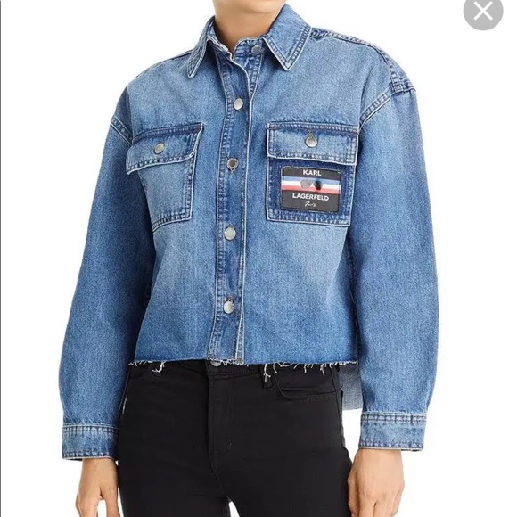 Karl Lagerfeld Jackets & Blazers - KARL LAGERFELD NWT Jean jacket hi-lo unfinished hem pocket Logo SZ: SMALL